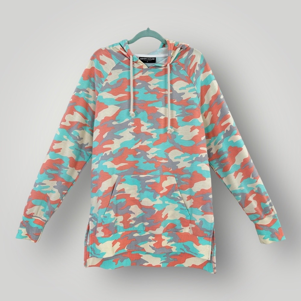 Denim House Hoodie Sweatshirt Women's M Multicolor Camo‎ Drawstring Pullover